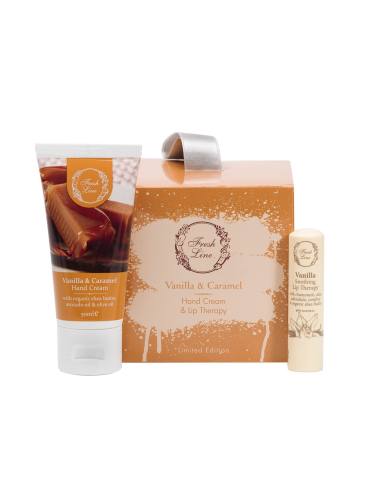 Vanilla Caramel Limited Edition Hand & Lip Care Set 2pcs. with notes of vanilla & caramel